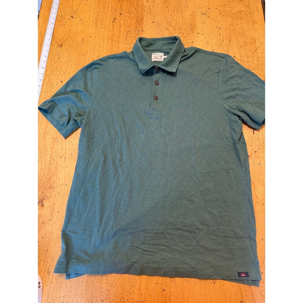 Faherty Sunwashed‎ Size L Green Organic Cotton Slub Jersey Short Sleeve Polo